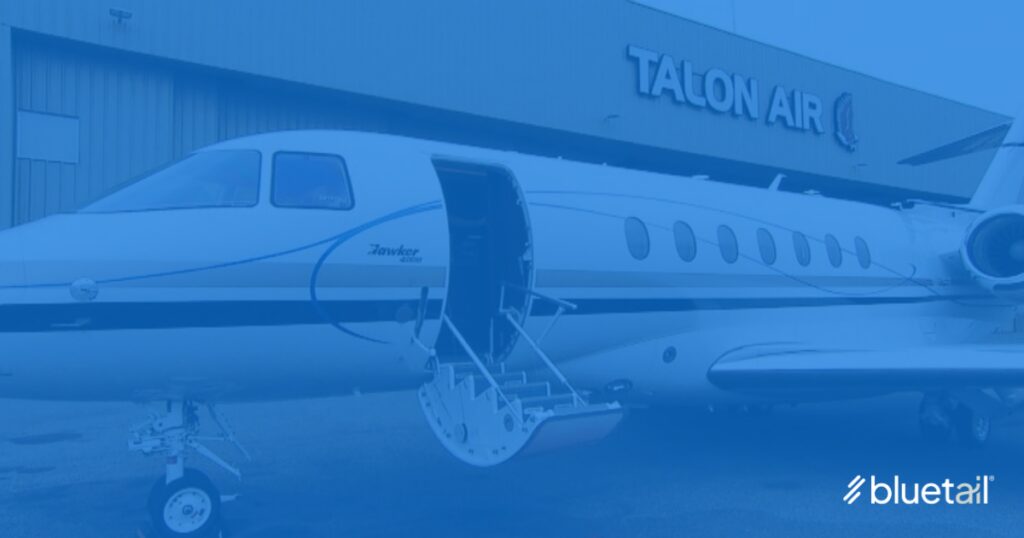 A hawker aircraft outside the Talon Air hangar.